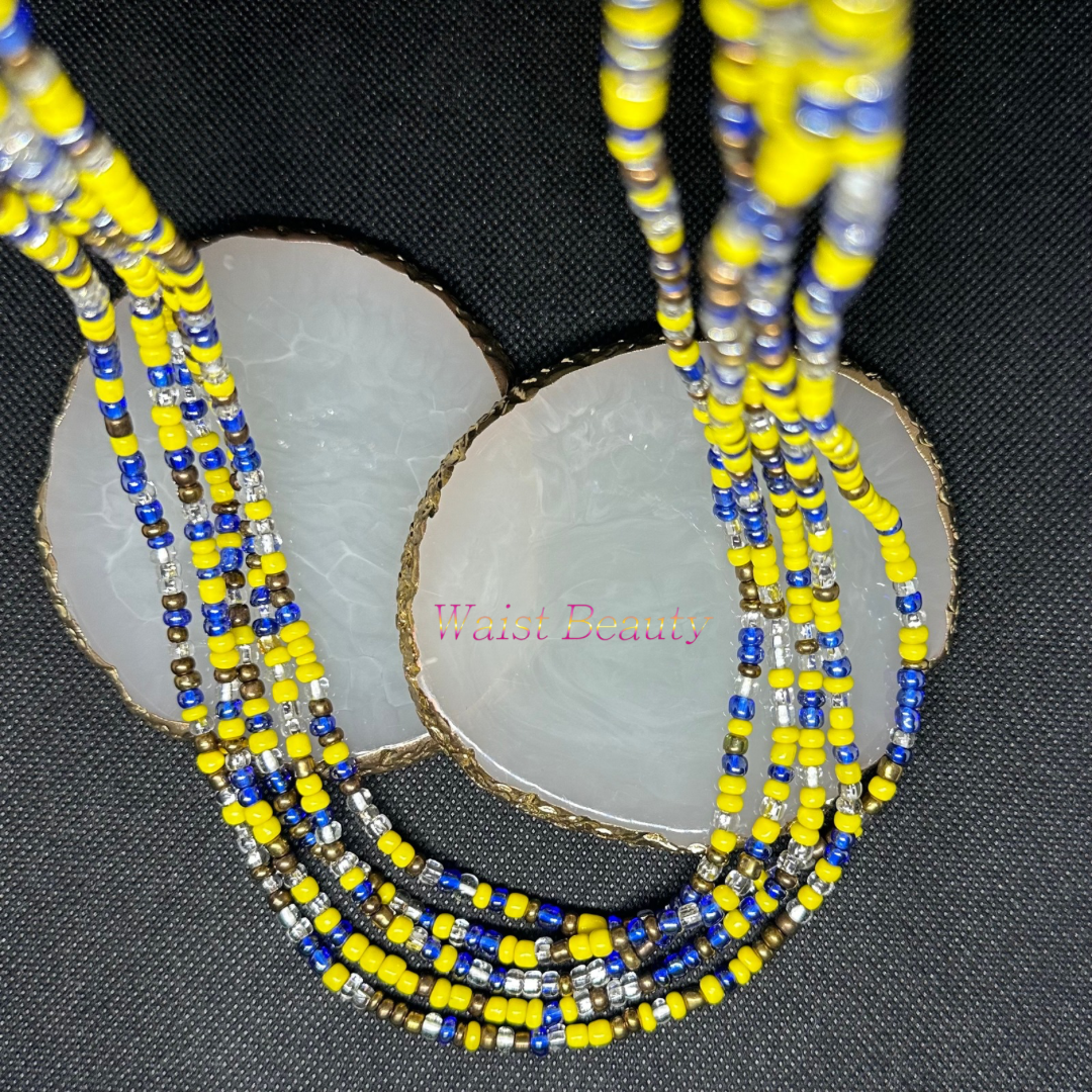 Waist Beauty’s yellow, Silver, Blue, and Bronze Tie-On Waist Bead