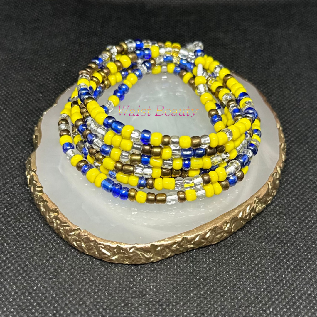 Waist Beauty’s yellow, Silver, Blue, and Bronze Tie-On Waist Bead