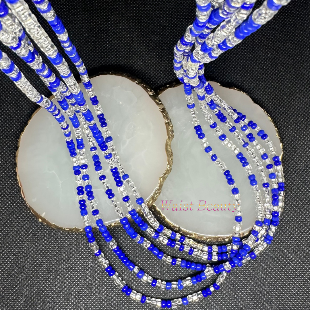 Royal Blue and Silver Tie-On Waist Bead from waist beauty’s waist bead collection