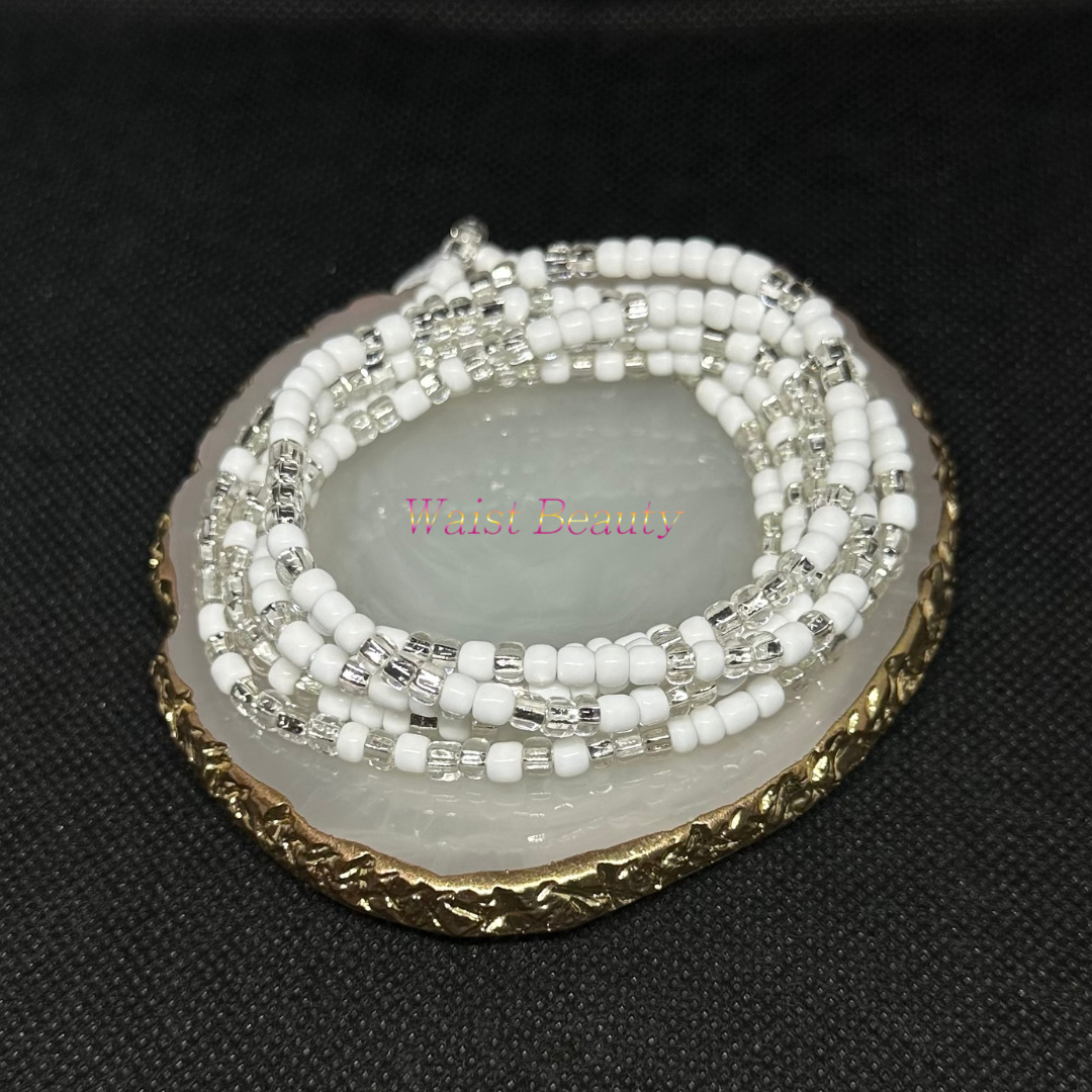 Clear and white waist bead, versatile and elegant accessory for any outfit