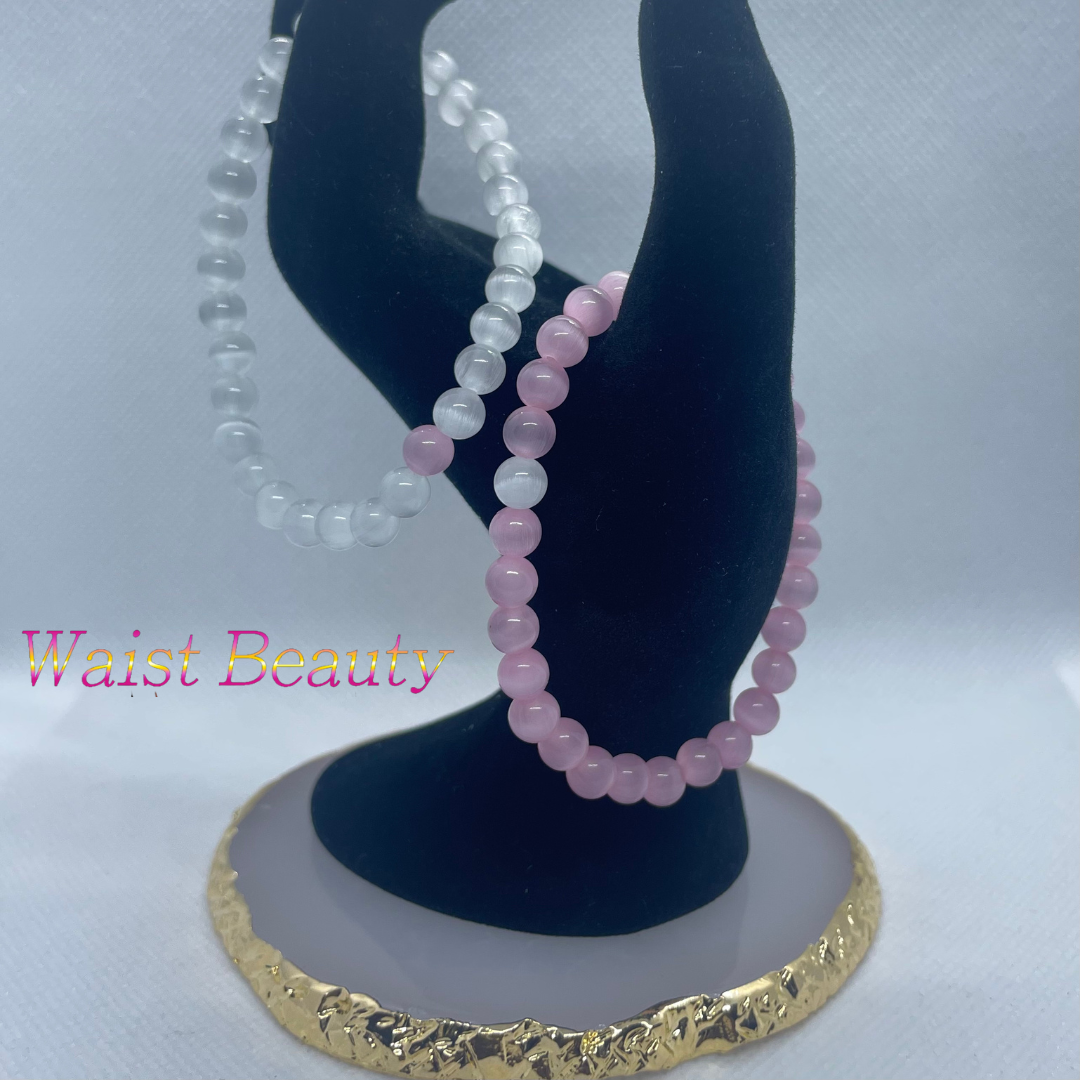 White Cat's Eye Opal&Rose Quartz Bracelets 2pc