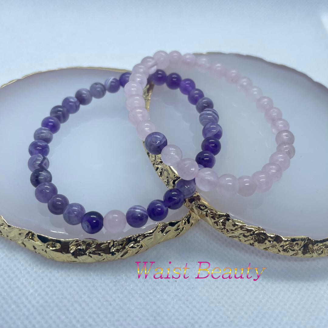 Rose Quartz&Amethyst Bracelets 2pc