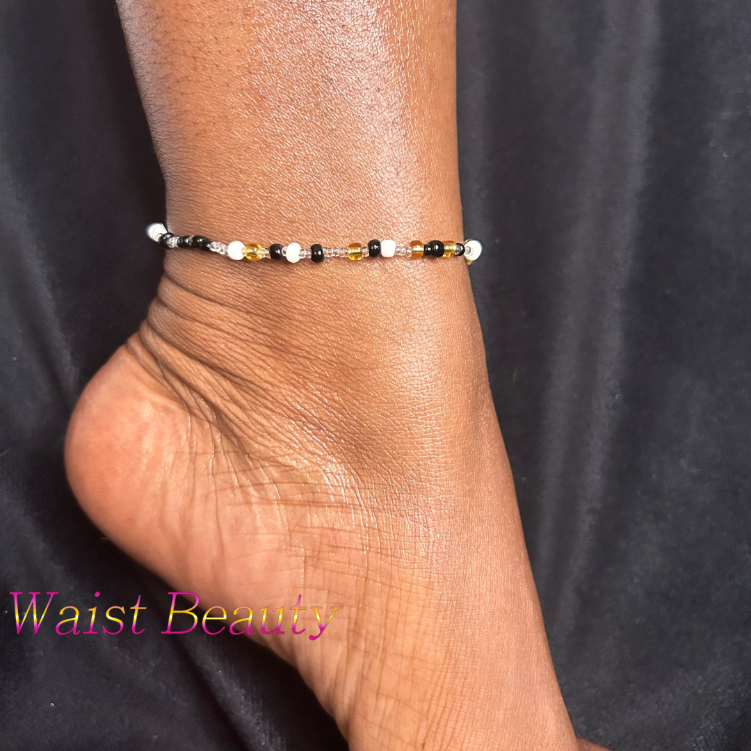 Gold, White, and Black Anklet