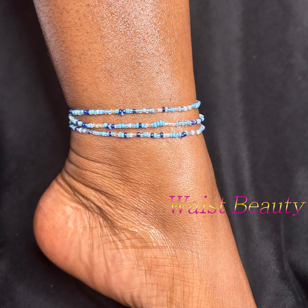 Blue Themed Stacked Anklet
