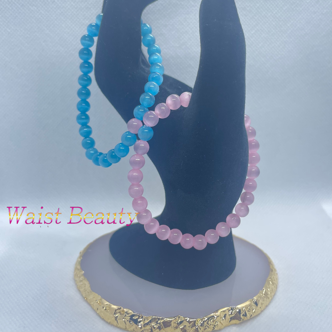 Blue&Pink Cat's Eye Opal Bracelet 2pc