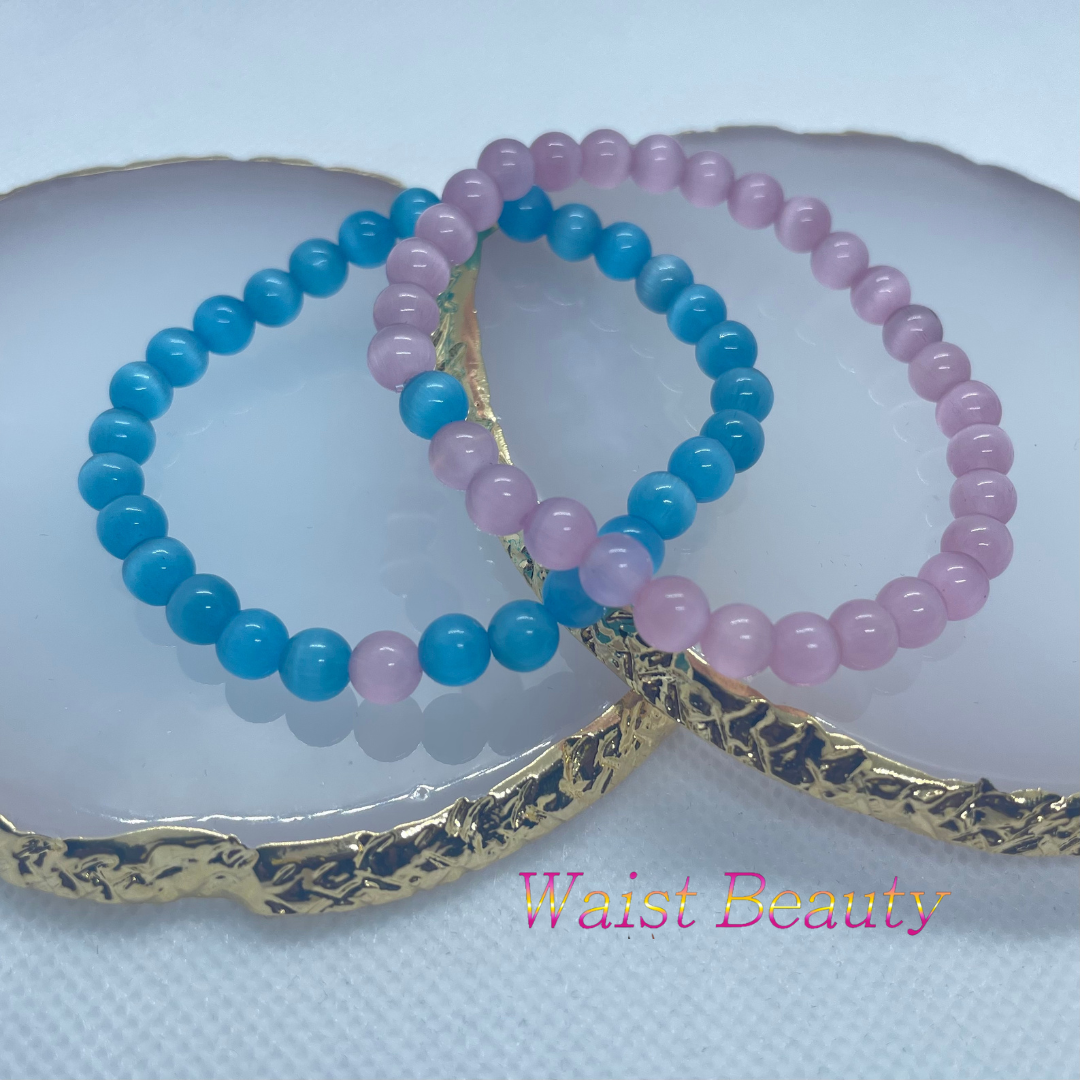 Blue&Pink Cat's Eye Opal Bracelet 2pc