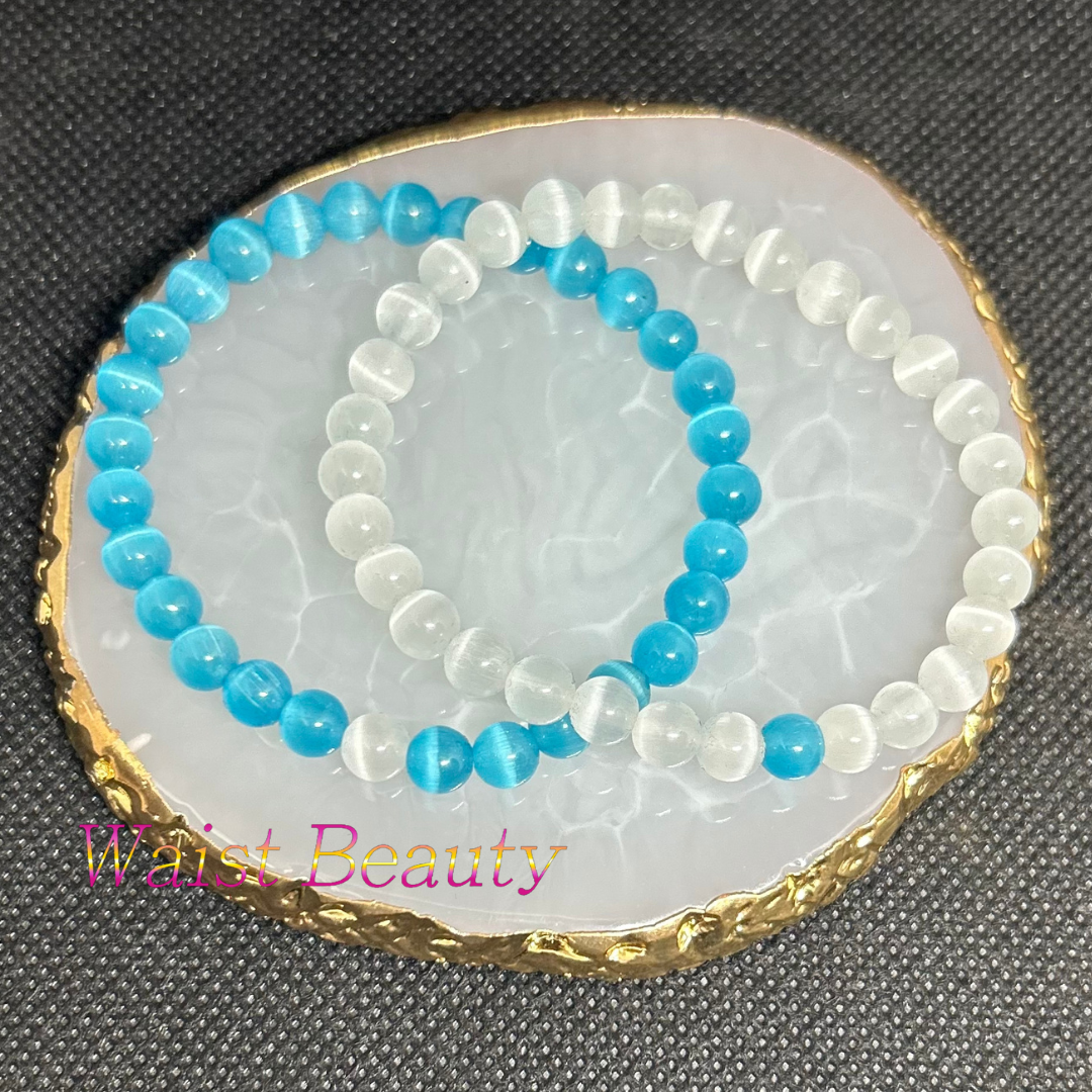 White&Blue Cat's Eye Opal Bracelets 2pc