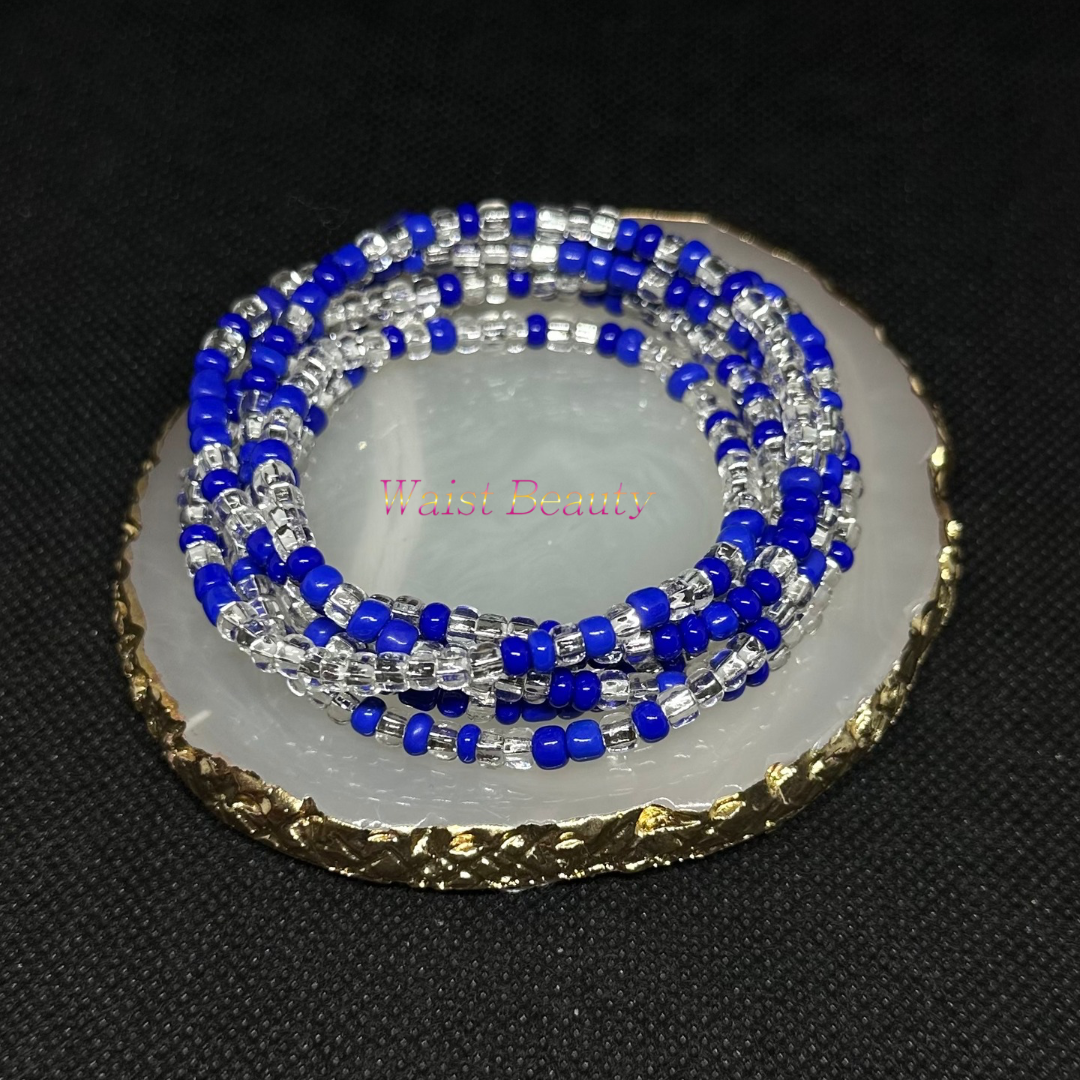 Royal Blue and Silver Tie-On Waist Bead from waist beauty’s waist bead collection