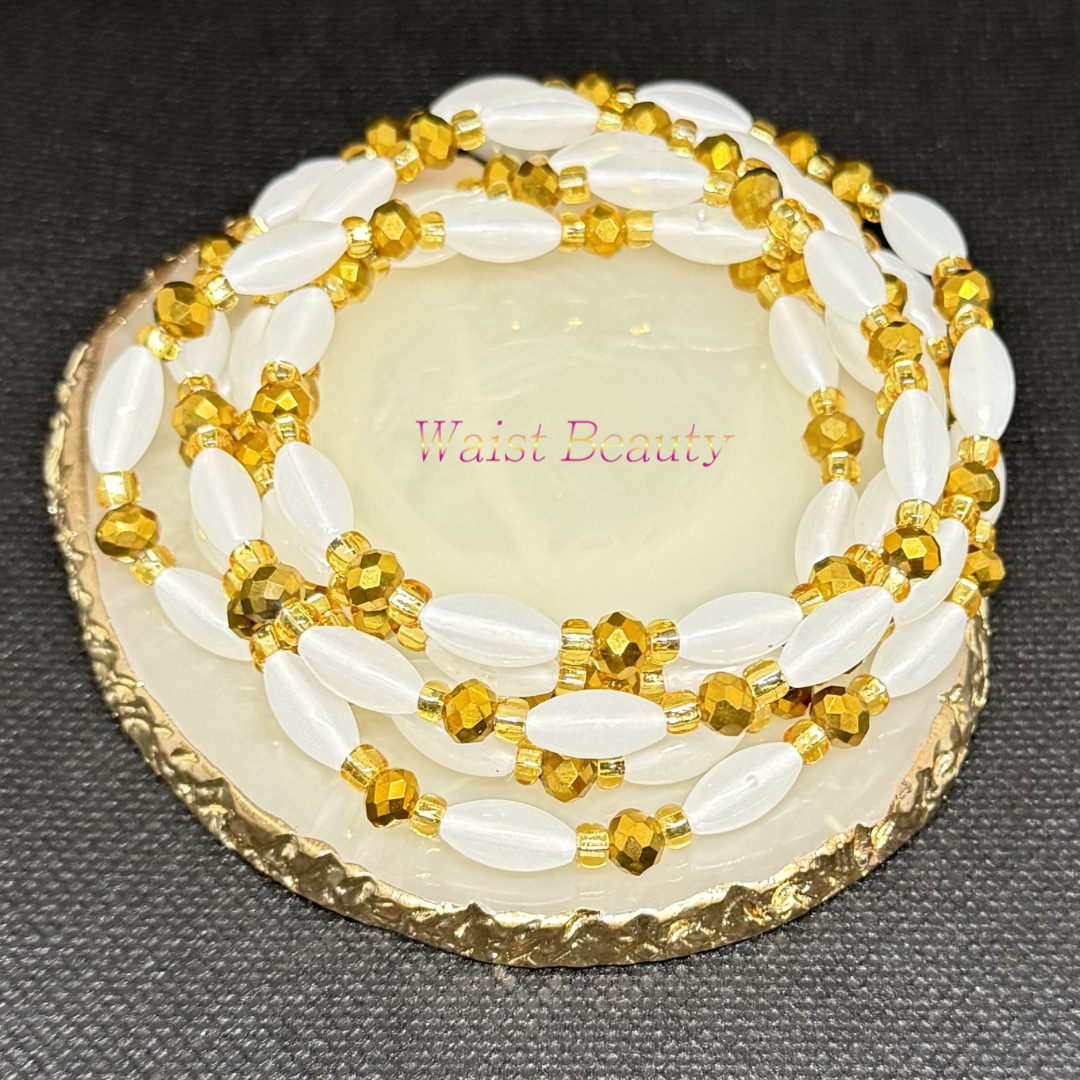 Gold and white tie-on waist bead