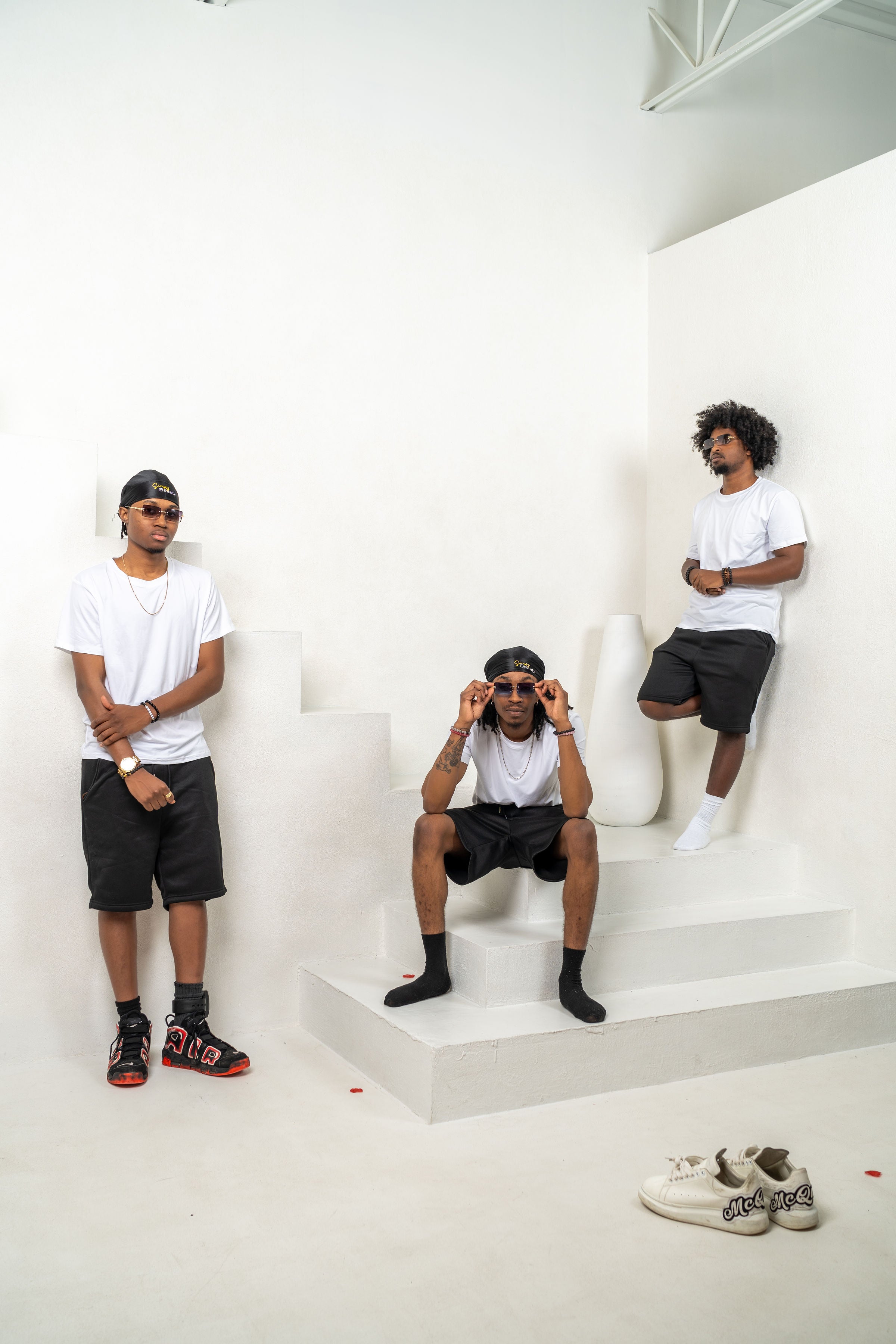 Simply Beauty Photoshoot. 3 Men in durags and sunglasses