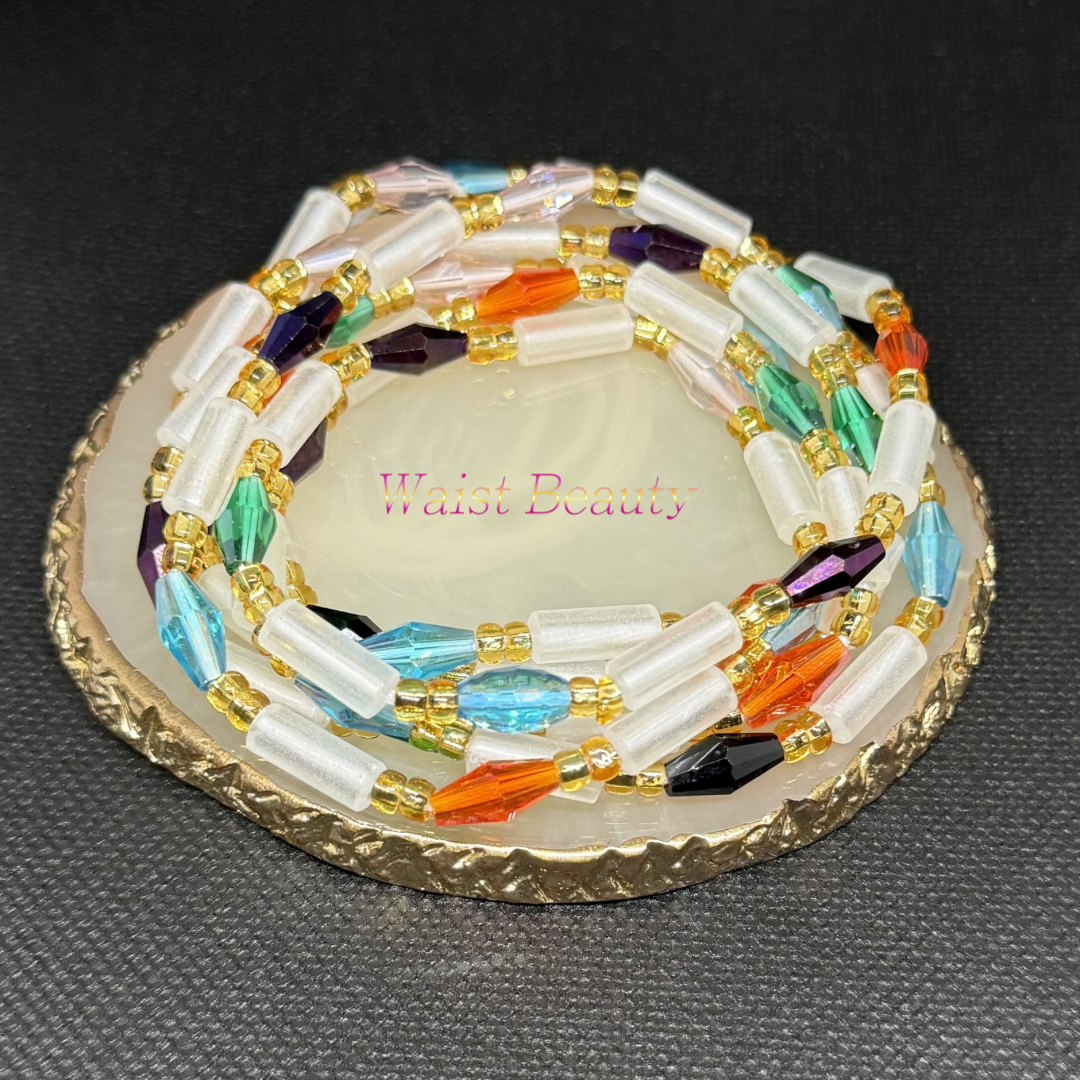 Aurora Borealis African tie-on waist beads.
