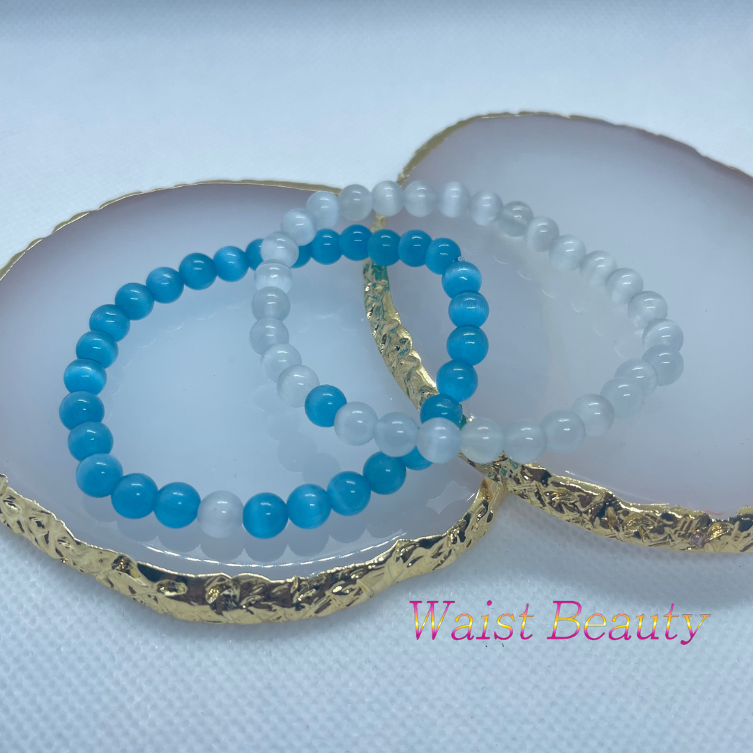 White&Blue Cat's Eye Opal Bracelets 2pc