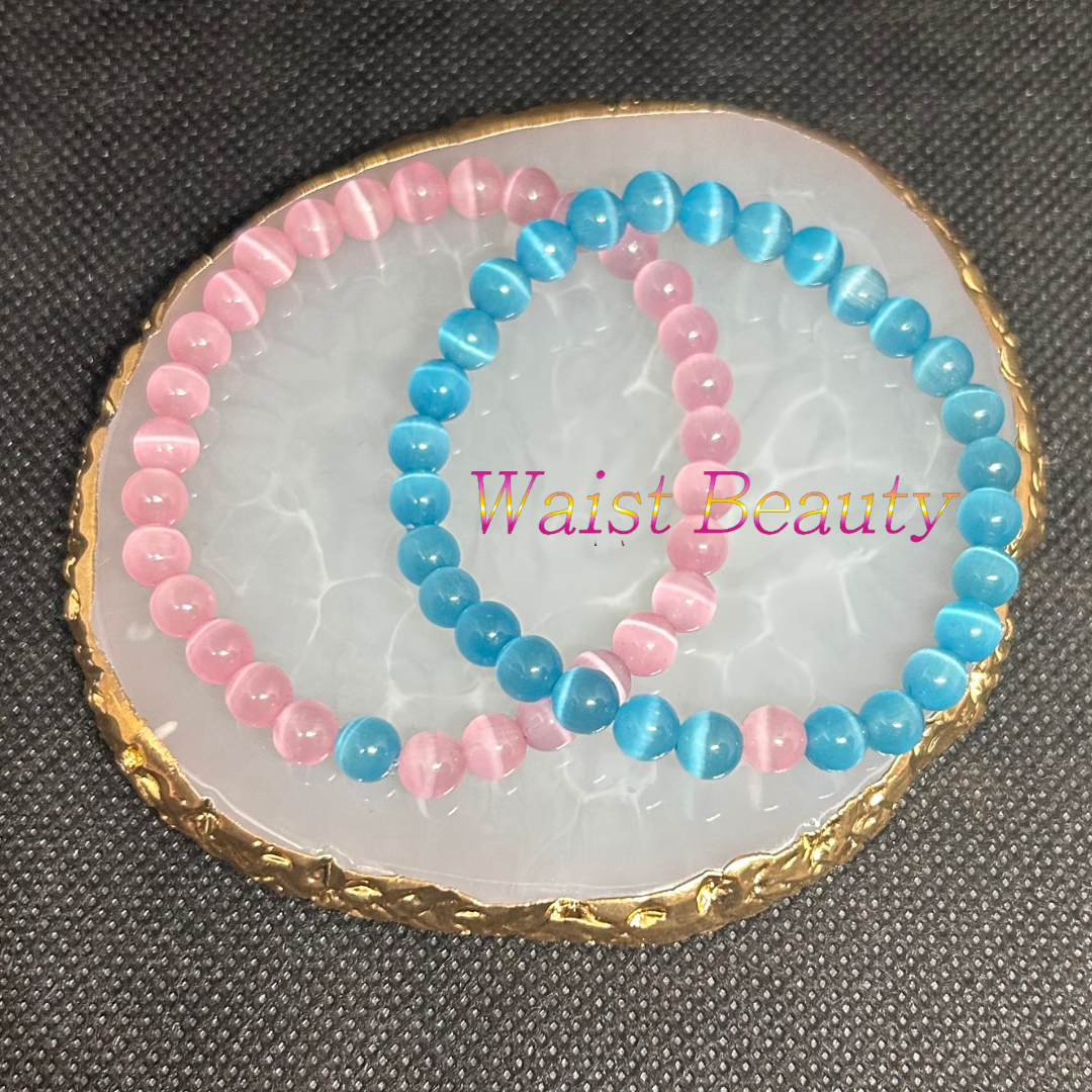 Blue&Pink Cat's Eye Opal Bracelet 2pc