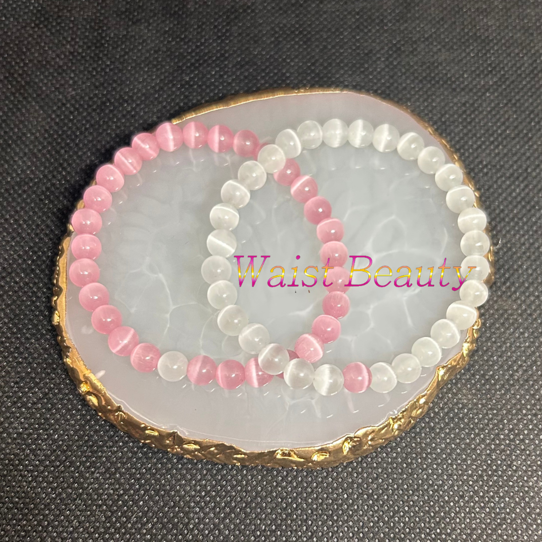 White Cat's Eye Opal&Rose Quartz Bracelets 2pc